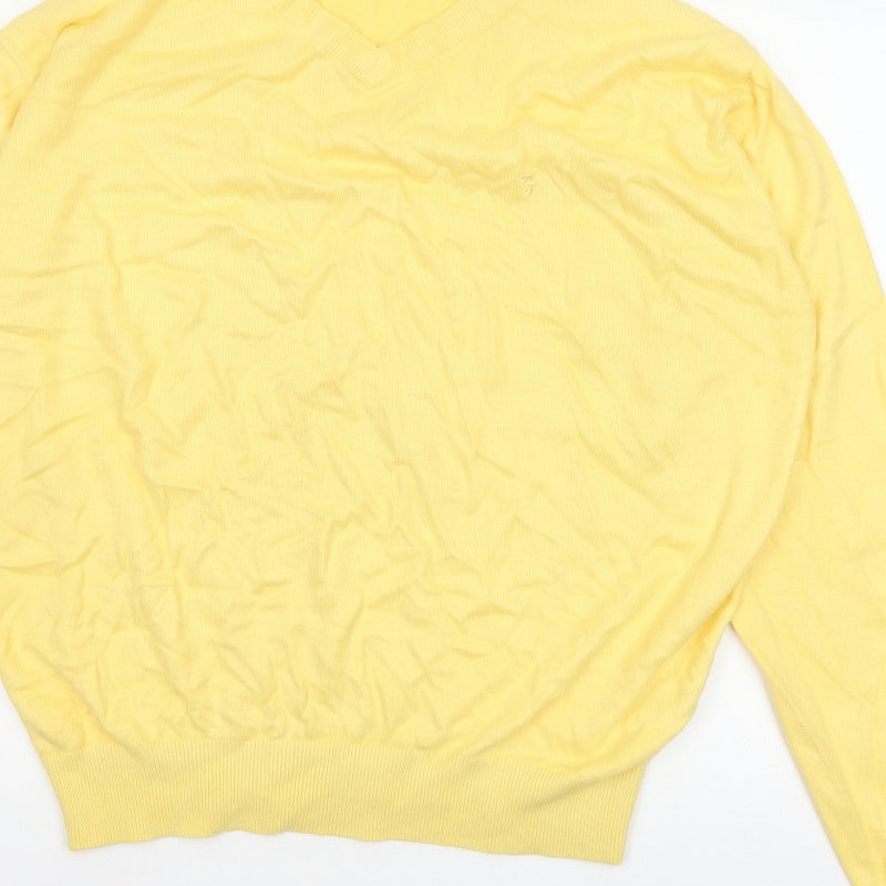 Farah Golf Men’s Yellow L V-Neck Logo Acrylic Knit Pullover Jumper