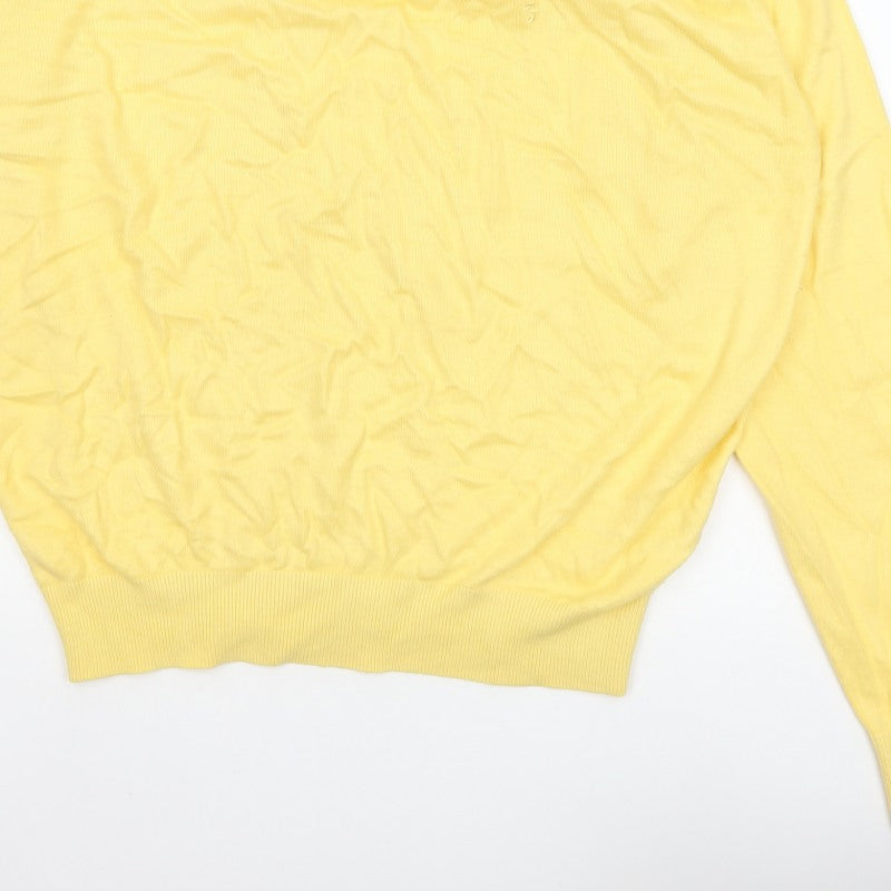 Farah Golf Men’s Yellow L V-Neck Logo Acrylic Knit Pullover Jumper