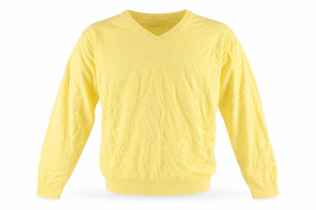 Farah Golf Men’s Yellow L V-Neck Logo Acrylic Knit Pullover Jumper