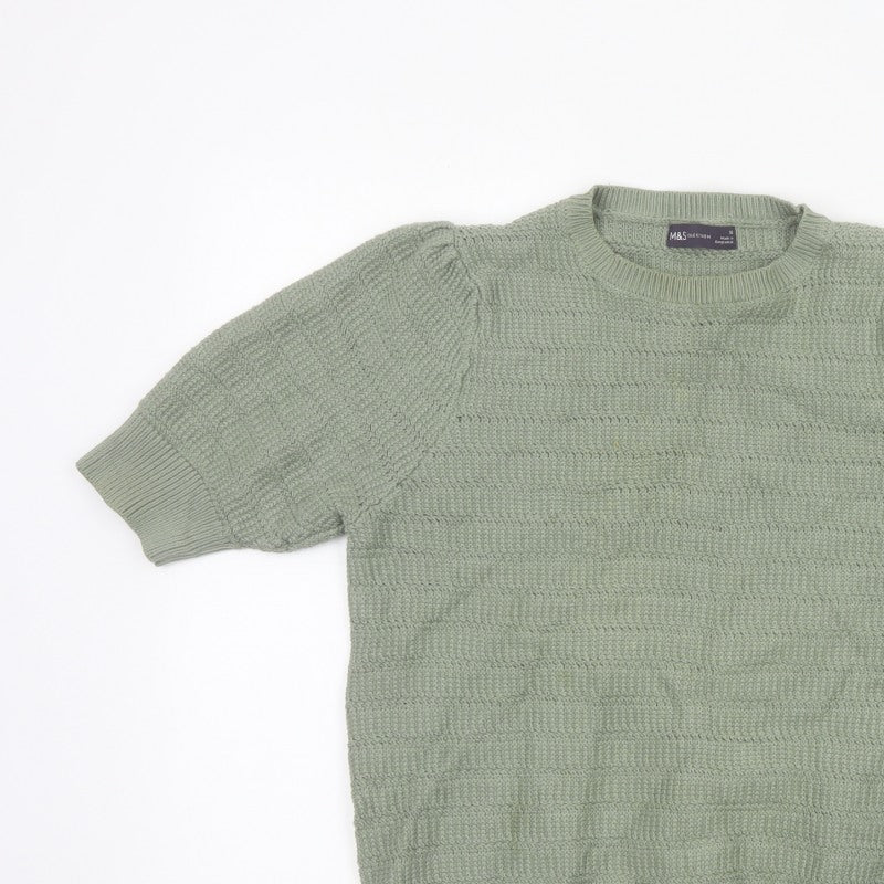 Marks and Spencer Women Green UK 12 Short Sleeve Textured Knit Jumper