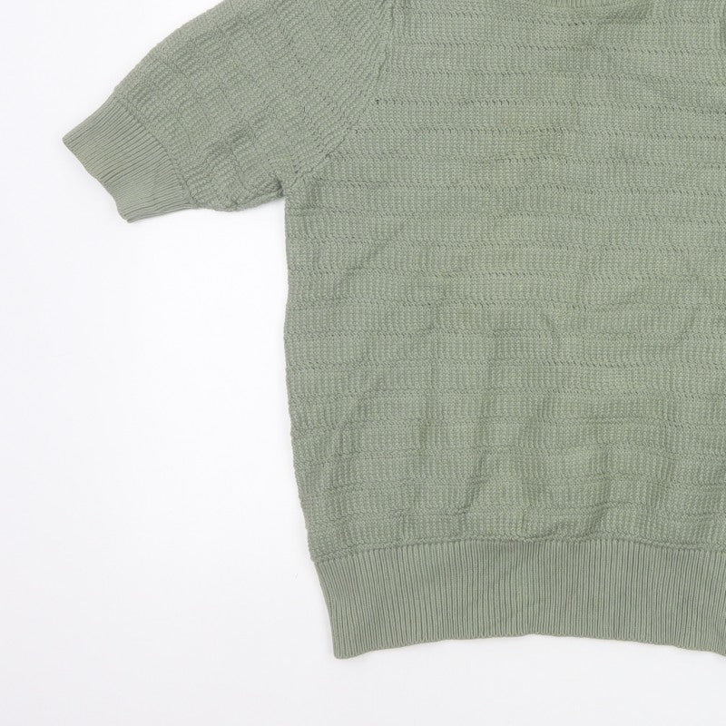 Marks and Spencer Women Green UK 12 Short Sleeve Textured Knit Jumper