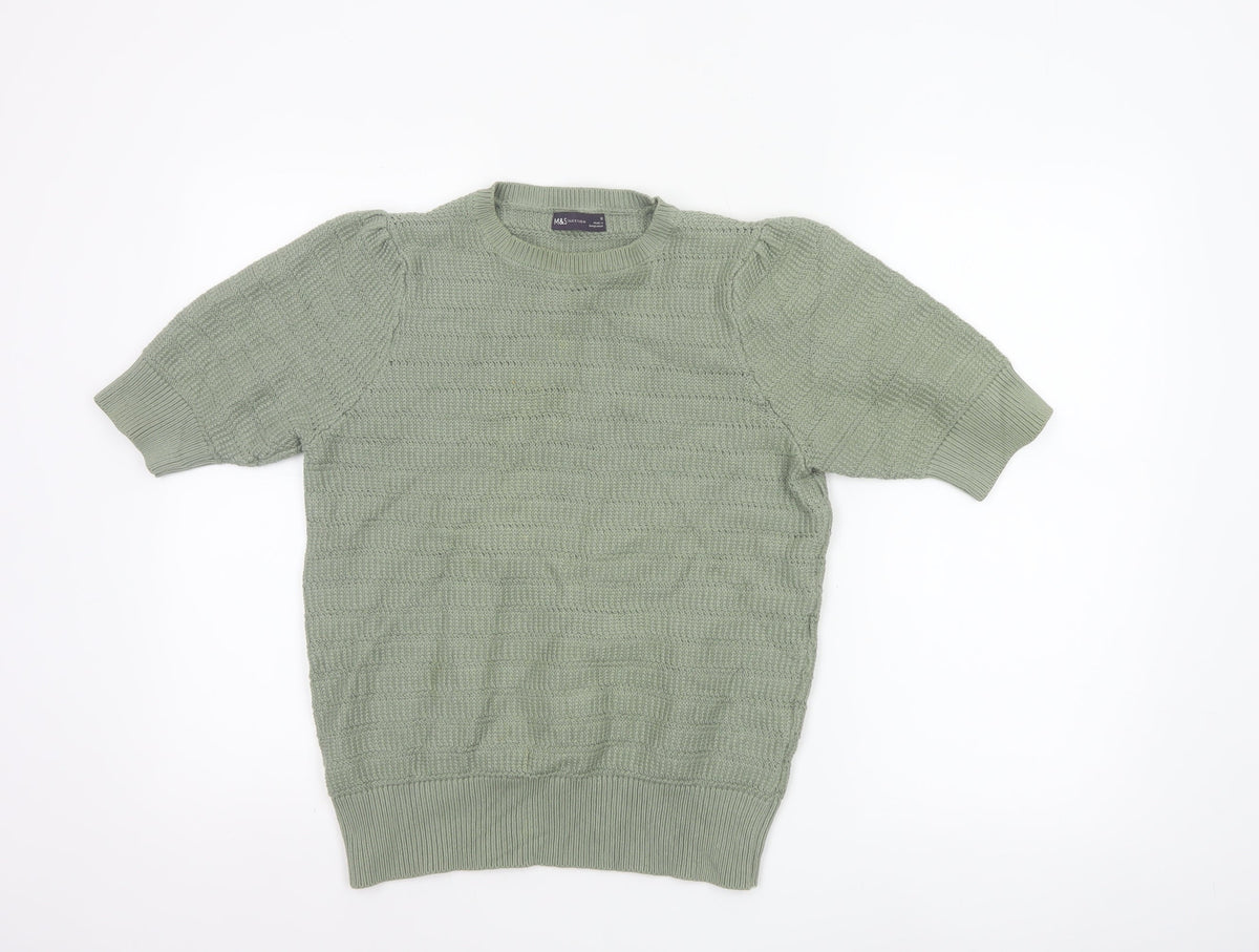 Marks and Spencer Women Green UK 12 Short Sleeve Textured Knit Jumper