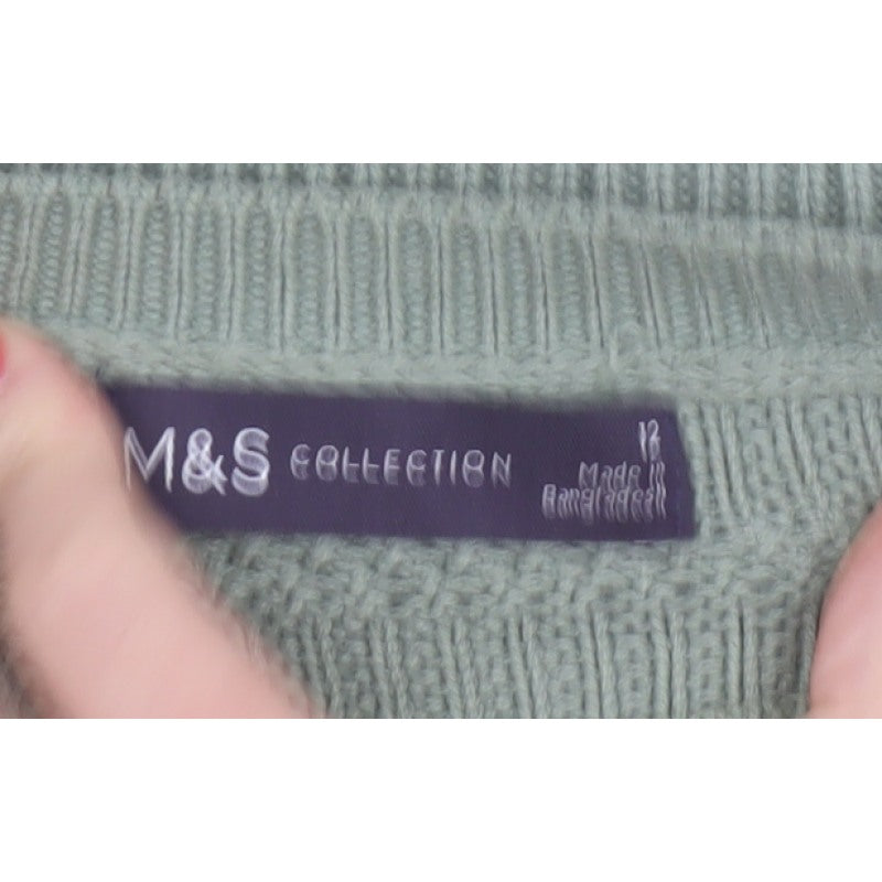 Marks and Spencer Women Green UK 12 Short Sleeve Textured Knit Jumper