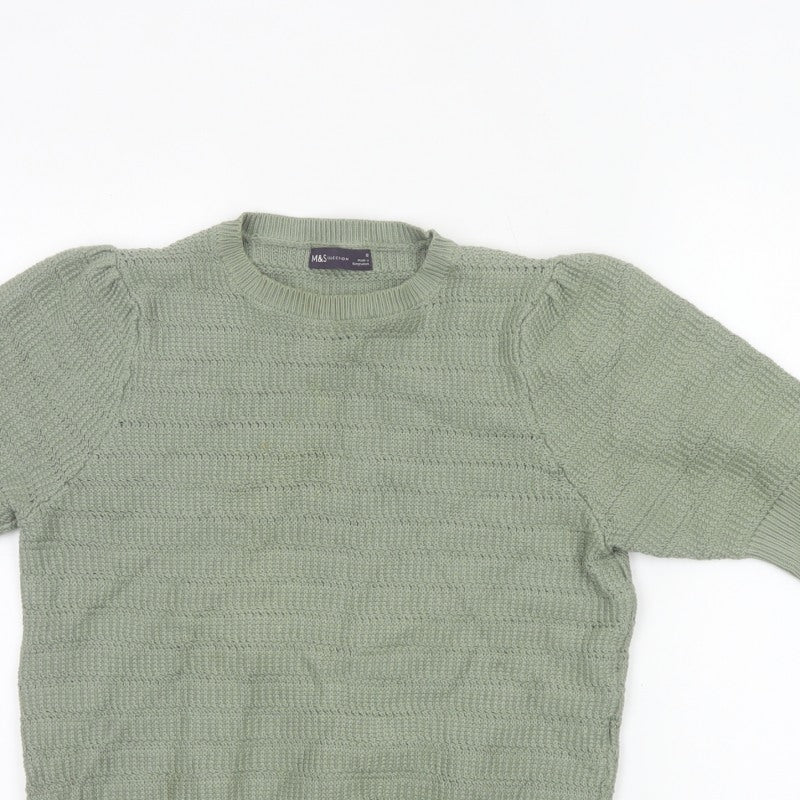 Marks and Spencer Women Green UK 12 Short Sleeve Textured Knit Jumper