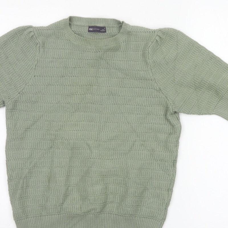 Marks and Spencer Women Green UK 12 Short Sleeve Textured Knit Jumper