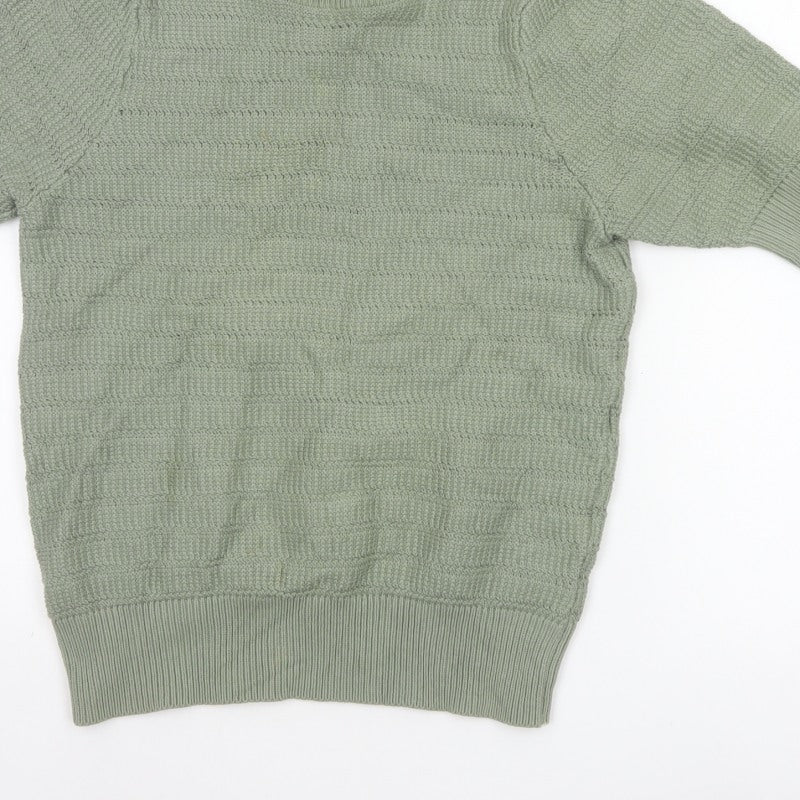 Marks and Spencer Women Green UK 12 Short Sleeve Textured Knit Jumper