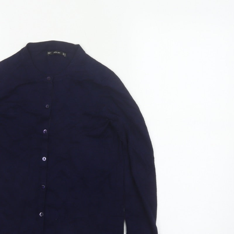 Zara Knit Women’s Navy Blue S Button Front Round Neck Cardigan