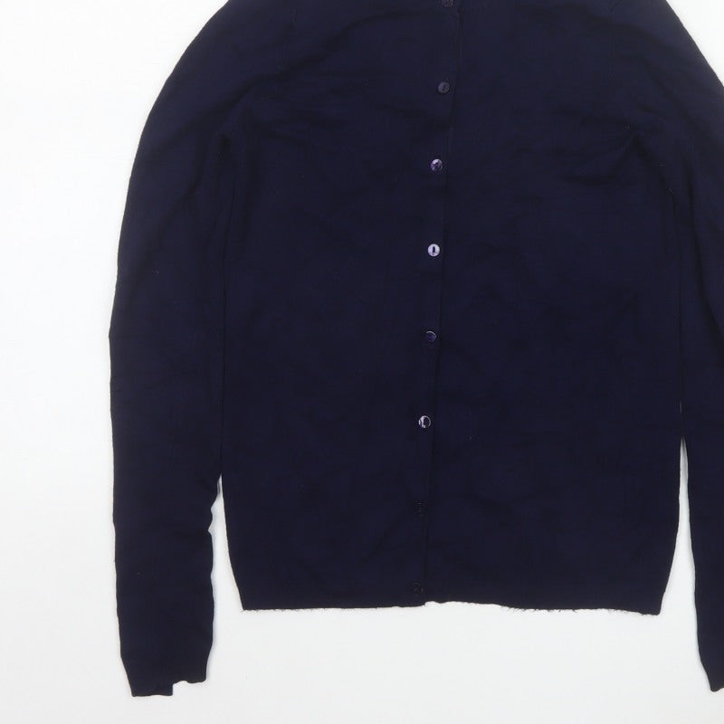Zara Knit Women’s Navy Blue S Button Front Round Neck Cardigan