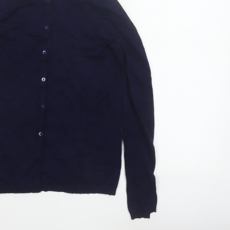 Zara Knit Women’s Navy Blue S Button Front Round Neck Cardigan