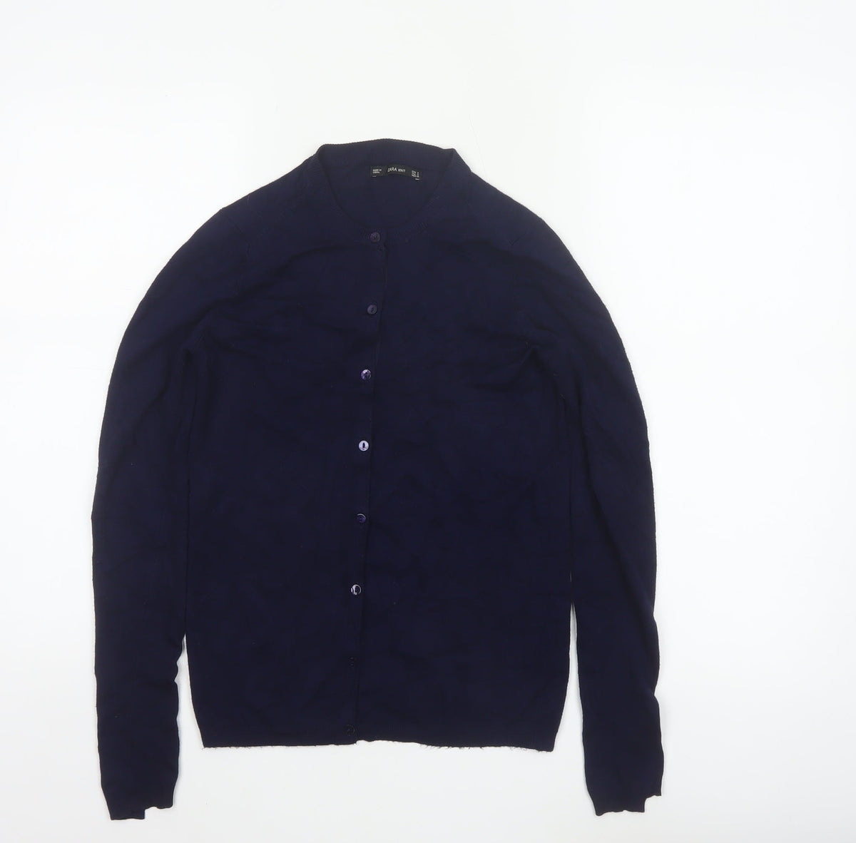 Zara Knit Women’s Navy Blue S Button Front Round Neck Cardigan