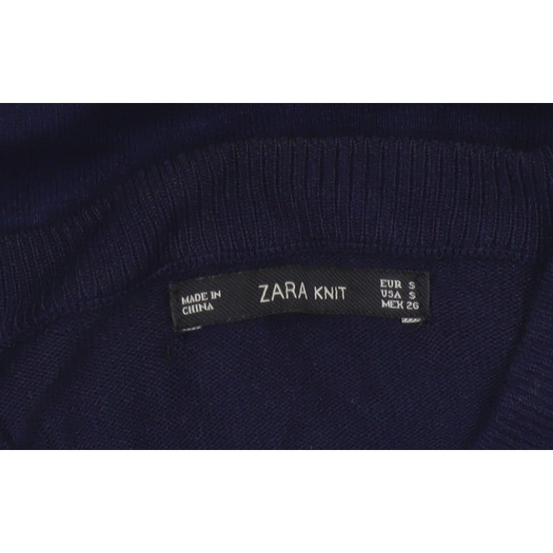 Zara Knit Women’s Navy Blue S Button Front Round Neck Cardigan