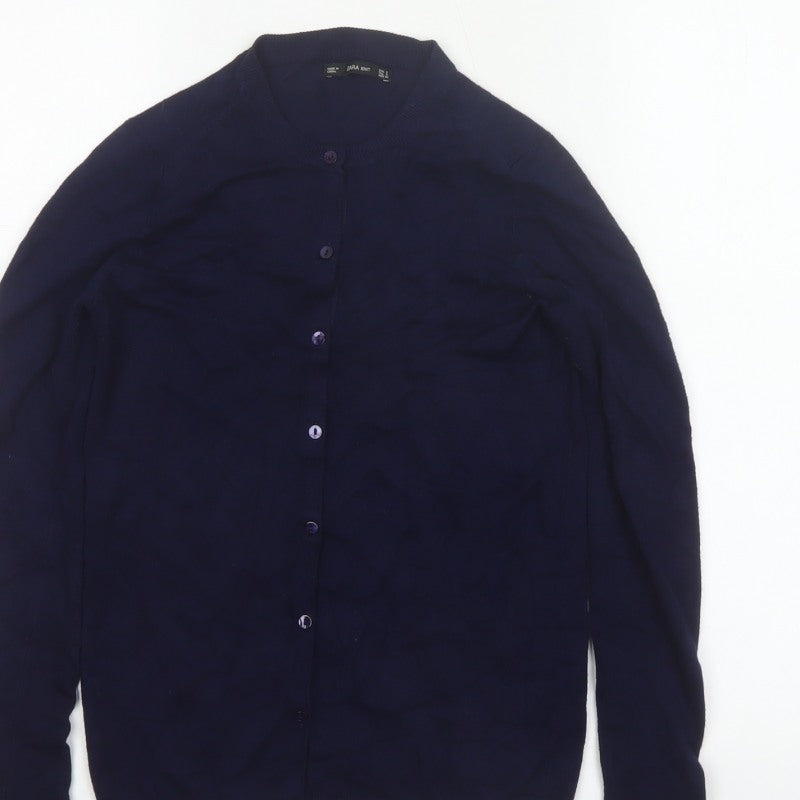 Zara Knit Women’s Navy Blue S Button Front Round Neck Cardigan