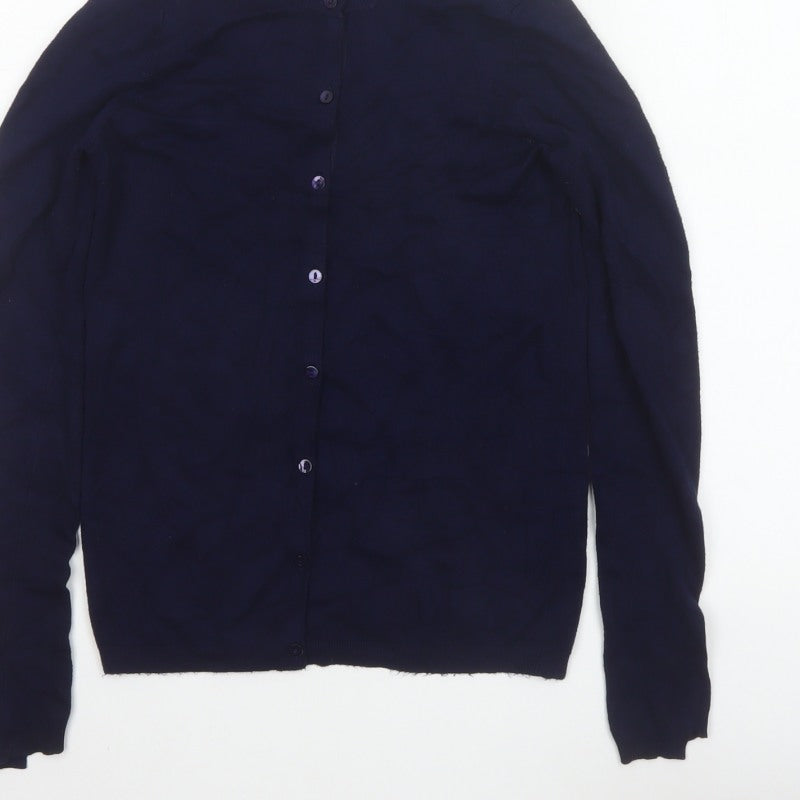 Zara Knit Women’s Navy Blue S Button Front Round Neck Cardigan