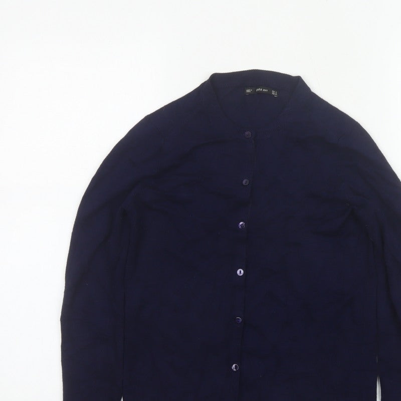Zara Knit Women’s Navy Blue S Button Front Round Neck Cardigan