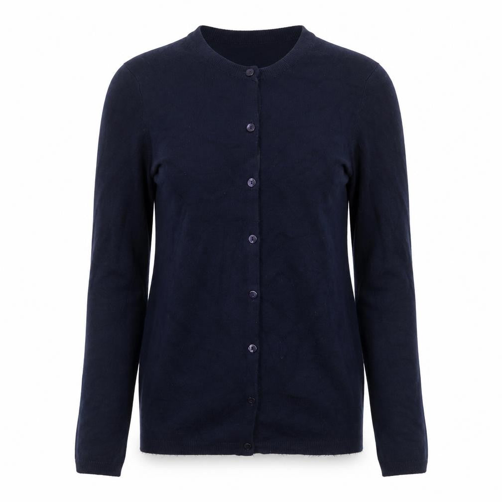 Zara Knit Women’s Navy Blue S Button Front Round Neck Cardigan