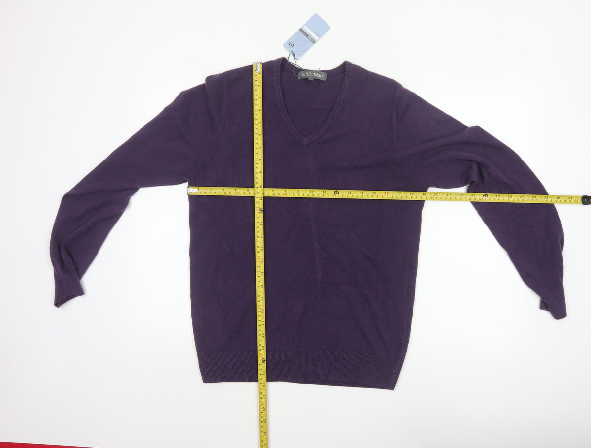 Marks and Spencer Men Purple S V-Neck Acrylic Knit Pullover Jumper