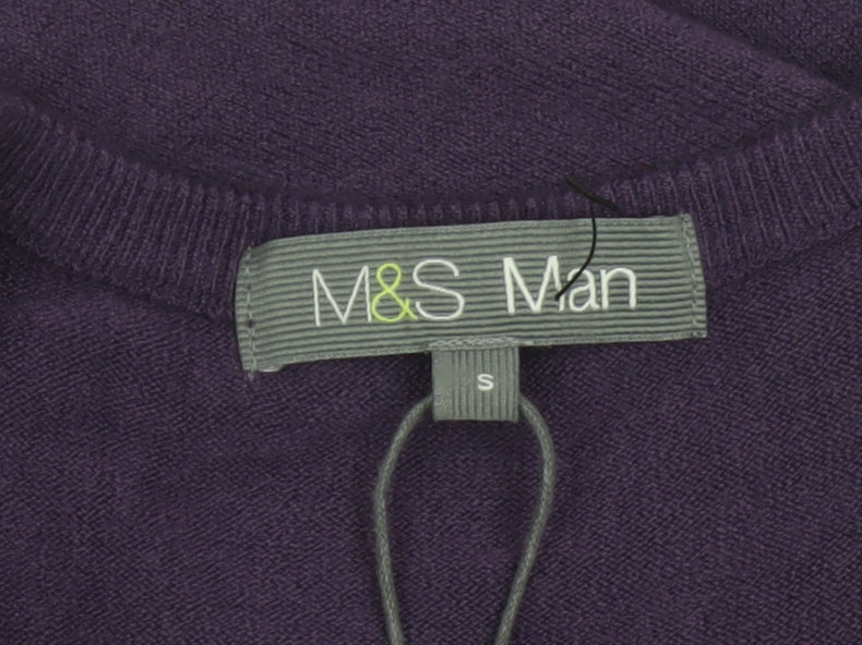 Marks and Spencer Men Purple S V-Neck Acrylic Knit Pullover Jumper