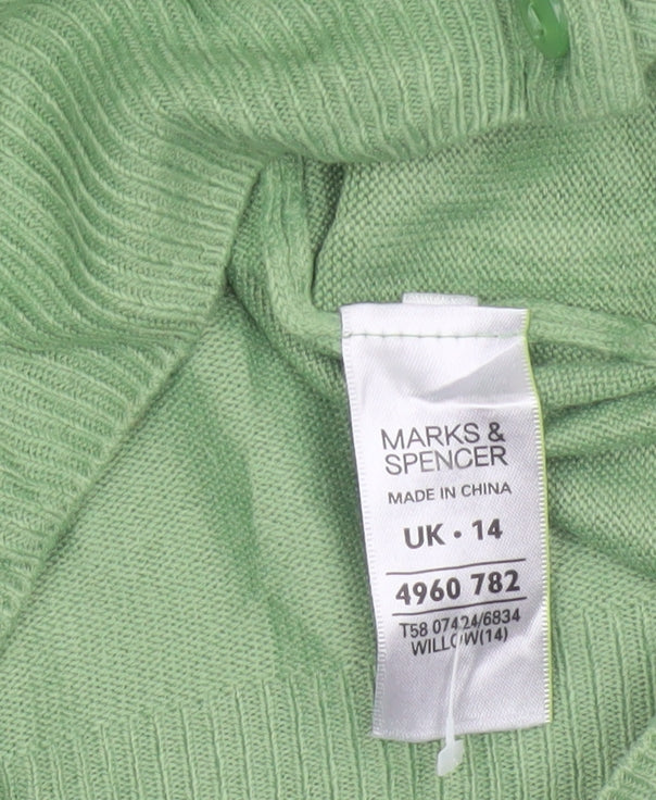 Marks & Spencer Women Green UK 14 Floral Embroidered Knit Cardigan