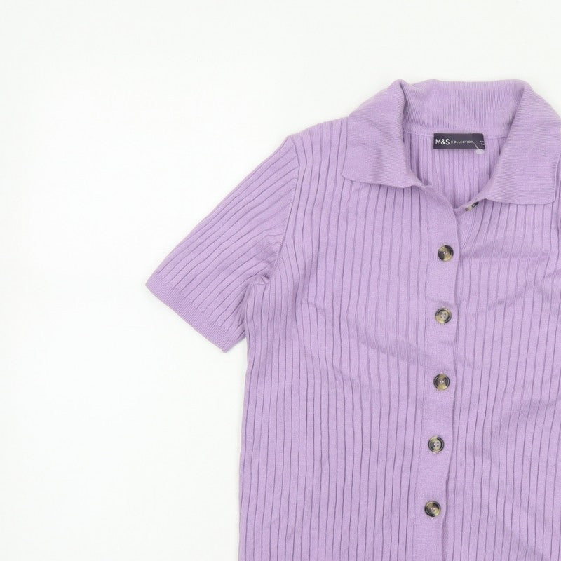 Marks and Spencer Women’s Purple S Basic Rib Knit Button Polo Top