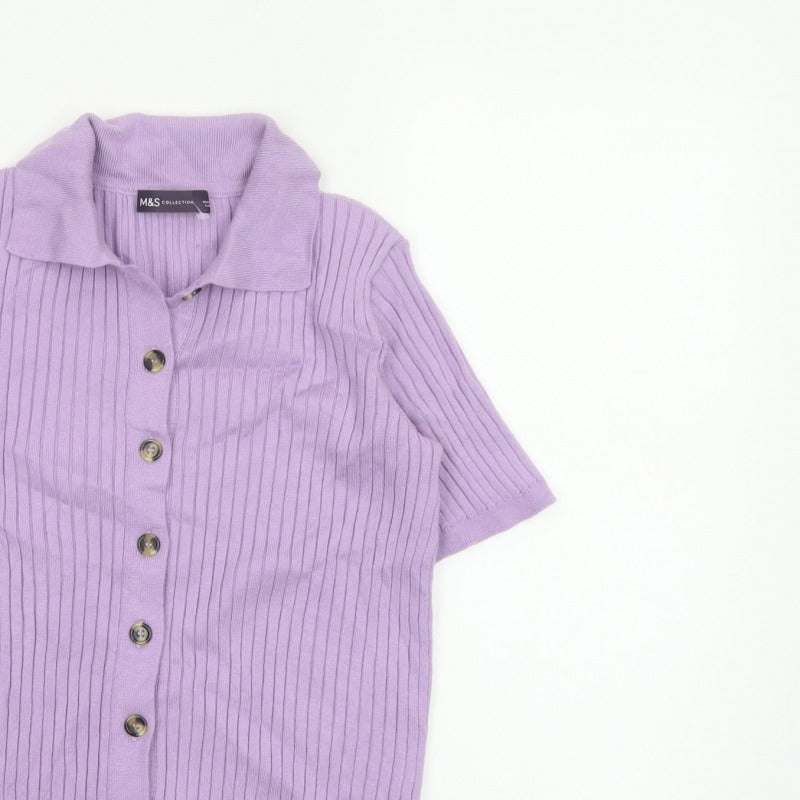 Marks and Spencer Women’s Purple S Basic Rib Knit Button Polo Top