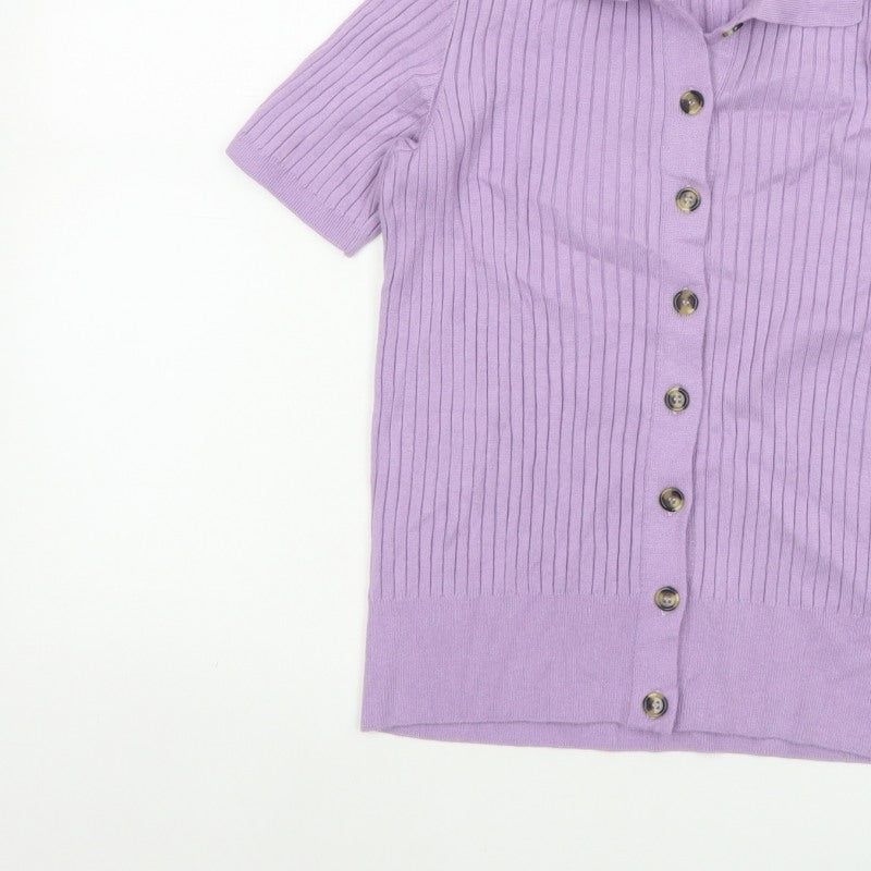 Marks and Spencer Women’s Purple S Basic Rib Knit Button Polo Top
