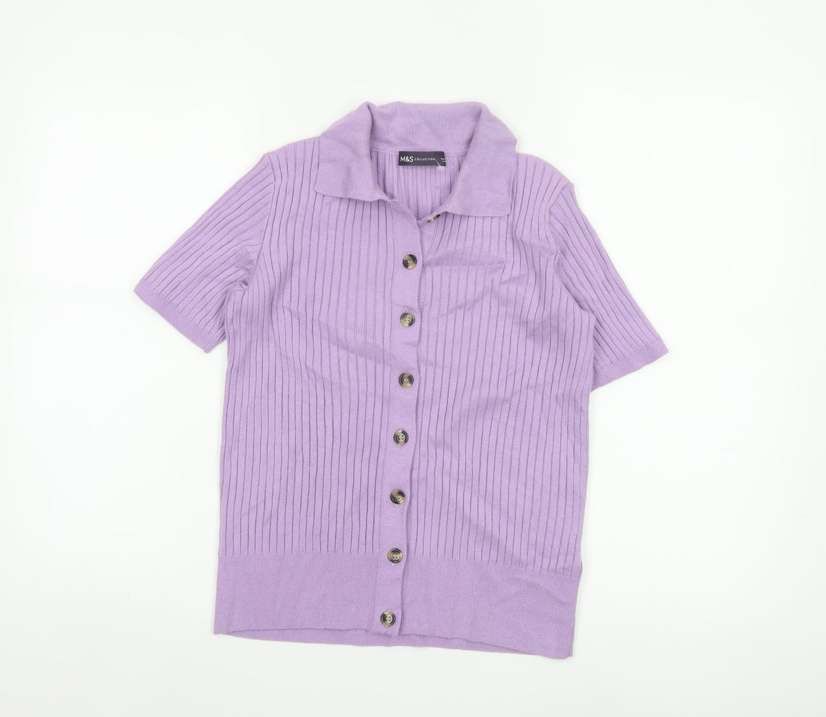 Marks and Spencer Women’s Purple S Basic Rib Knit Button Polo Top