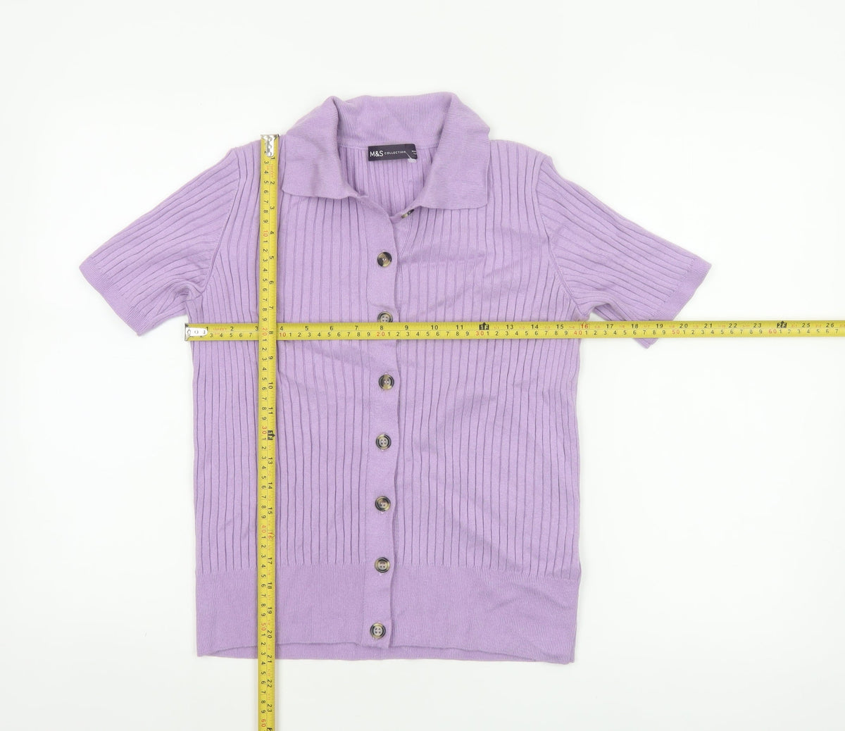 Marks and Spencer Women’s Purple S Basic Rib Knit Button Polo Top