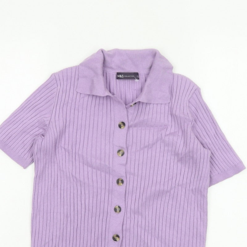 Marks and Spencer Women’s Purple S Basic Rib Knit Button Polo Top