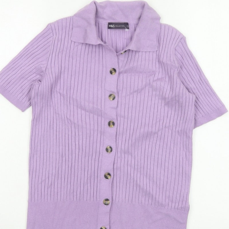 Marks and Spencer Women’s Purple S Basic Rib Knit Button Polo Top
