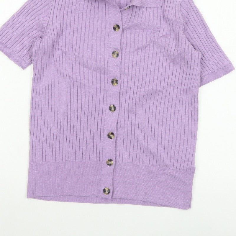 Marks and Spencer Women’s Purple S Basic Rib Knit Button Polo Top