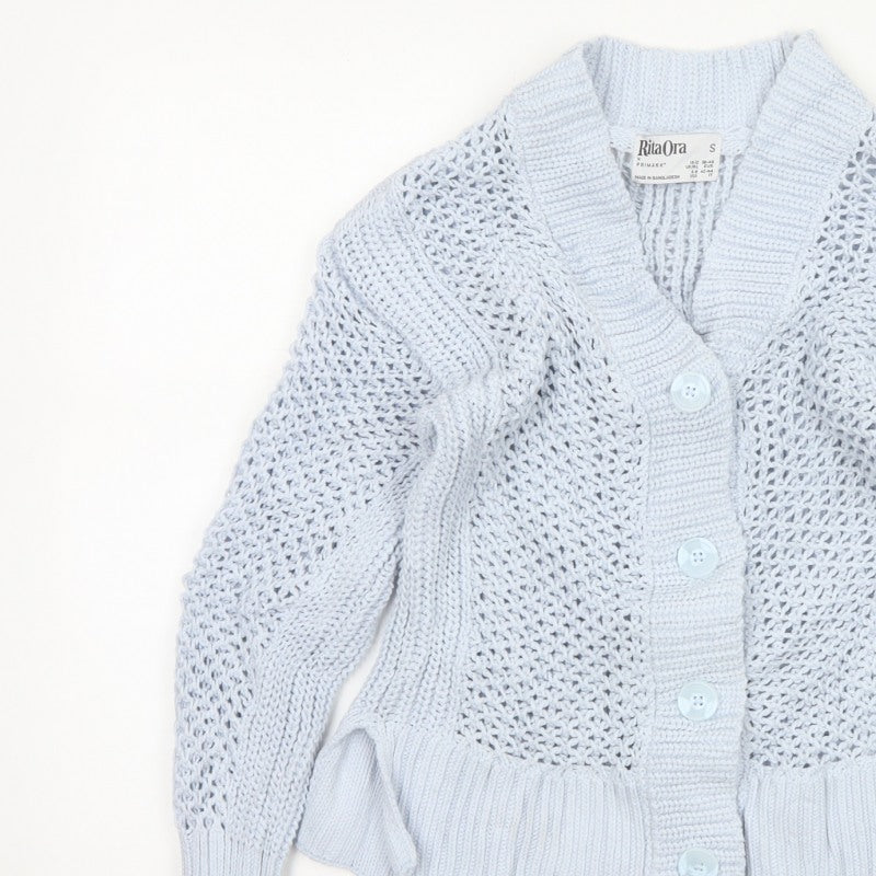 Rita Ora Women Blue UK 10 Open Knit Button Cardigan