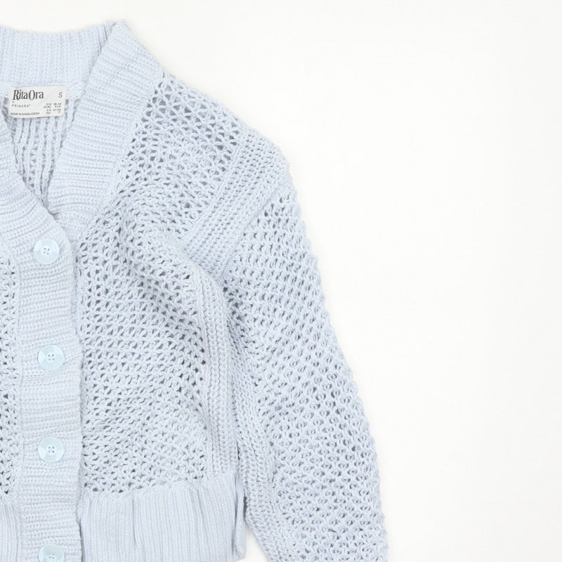 Rita Ora Women Blue UK 10 Open Knit Button Cardigan