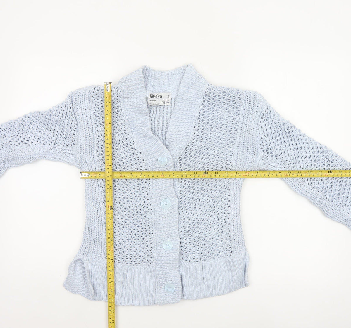 Rita Ora Women Blue UK 10 Open Knit Button Cardigan