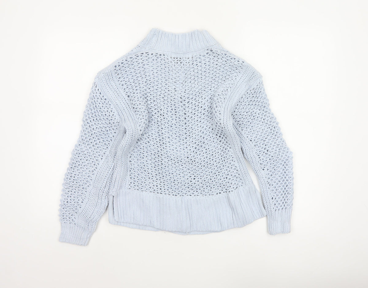 Rita Ora Women Blue UK 10 Open Knit Button Cardigan