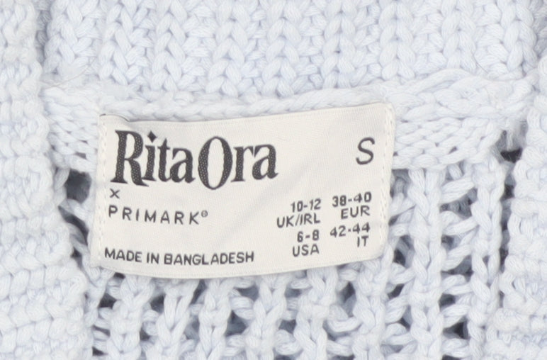 Rita Ora Women Blue UK 10 Open Knit Button Cardigan