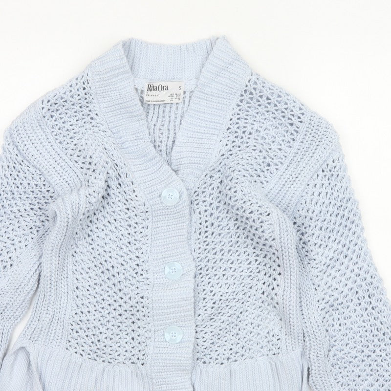 Rita Ora Women Blue UK 10 Open Knit Button Cardigan