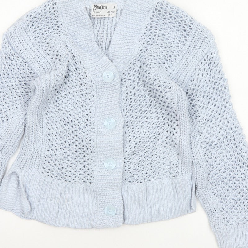 Rita Ora Women Blue UK 10 Open Knit Button Cardigan