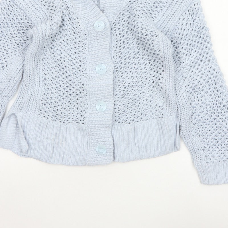 Rita Ora Women Blue UK 10 Open Knit Button Cardigan