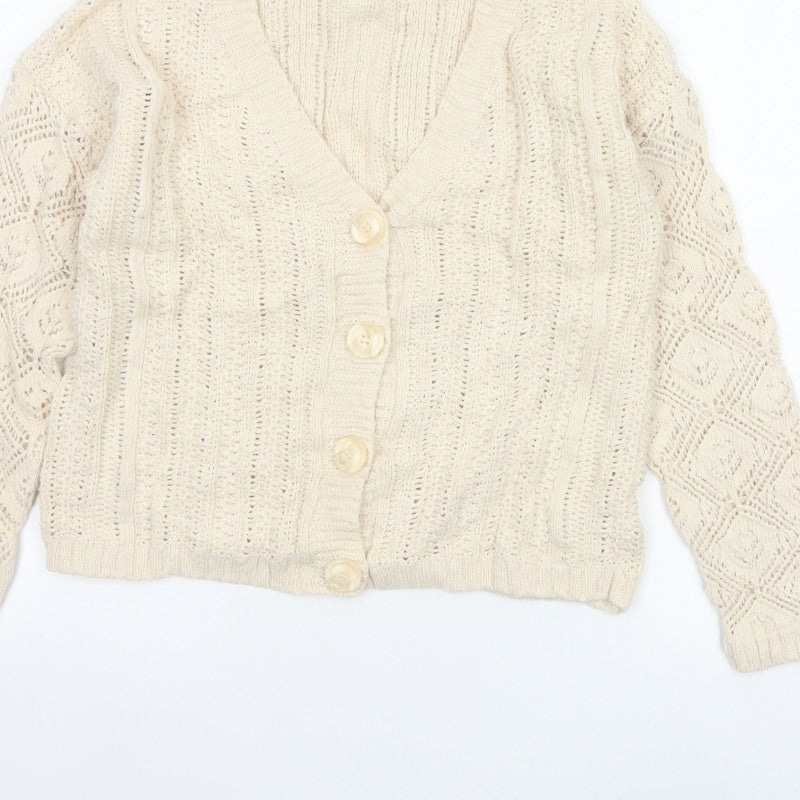 Damart Women Ivory UK 16 Cable Knit V-Neck Cotton Cardigan