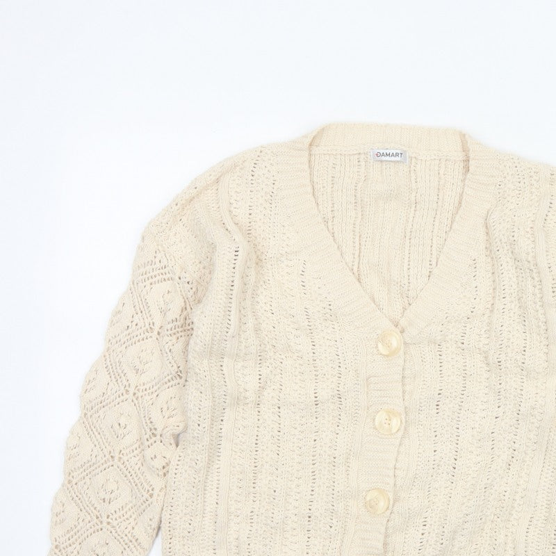 Damart Women Ivory UK 16 Cable Knit V-Neck Cotton Cardigan