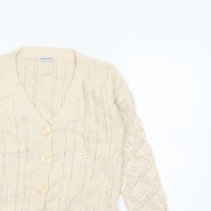 Damart Women Ivory UK 16 Cable Knit V-Neck Cotton Cardigan