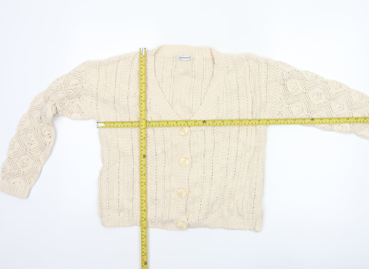 Damart Women Ivory UK 16 Cable Knit V-Neck Cotton Cardigan