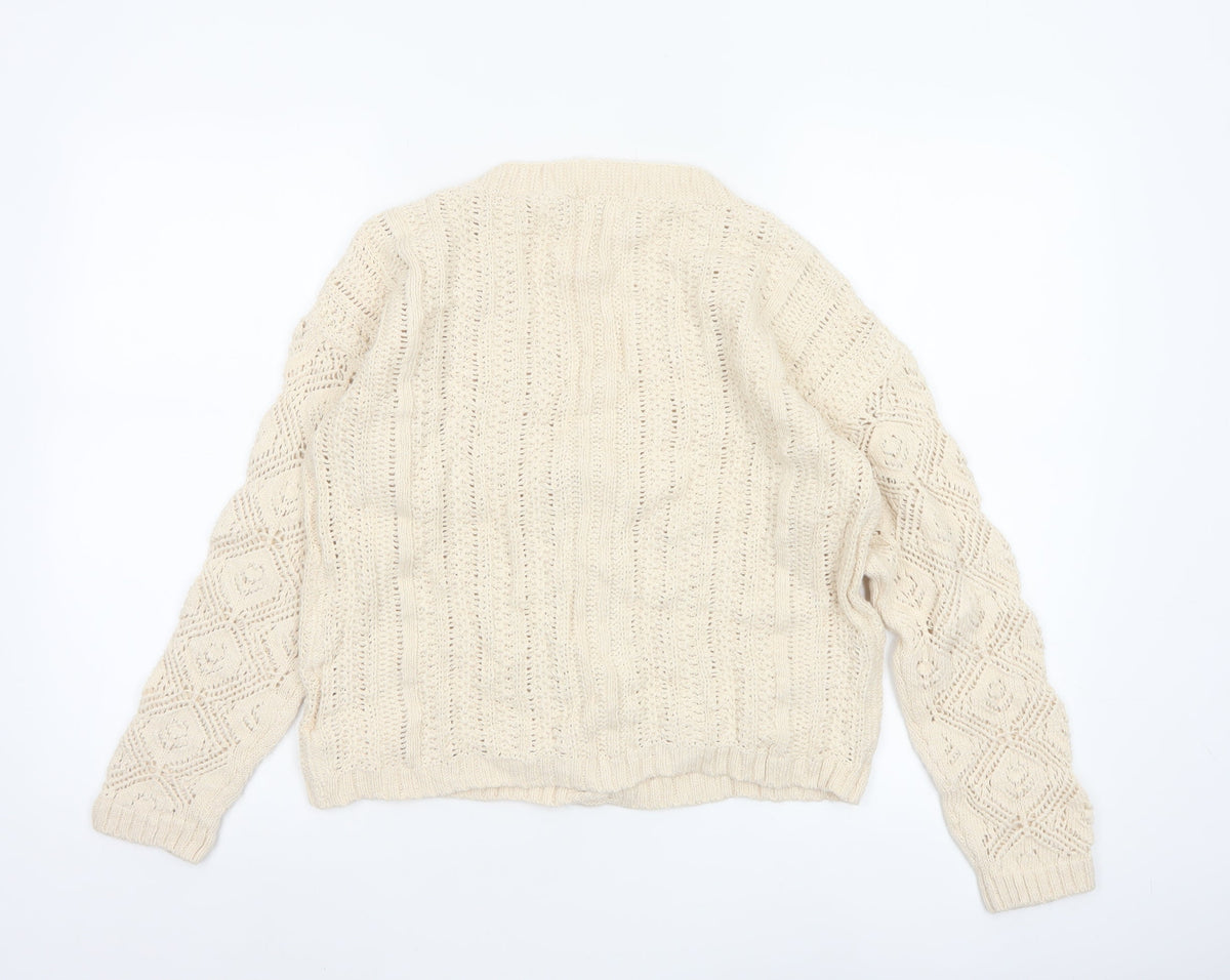Damart Women Ivory UK 16 Cable Knit V-Neck Cotton Cardigan
