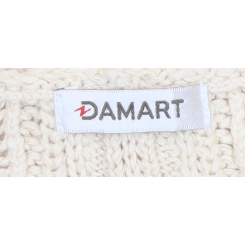 Damart Women Ivory UK 16 Cable Knit V-Neck Cotton Cardigan