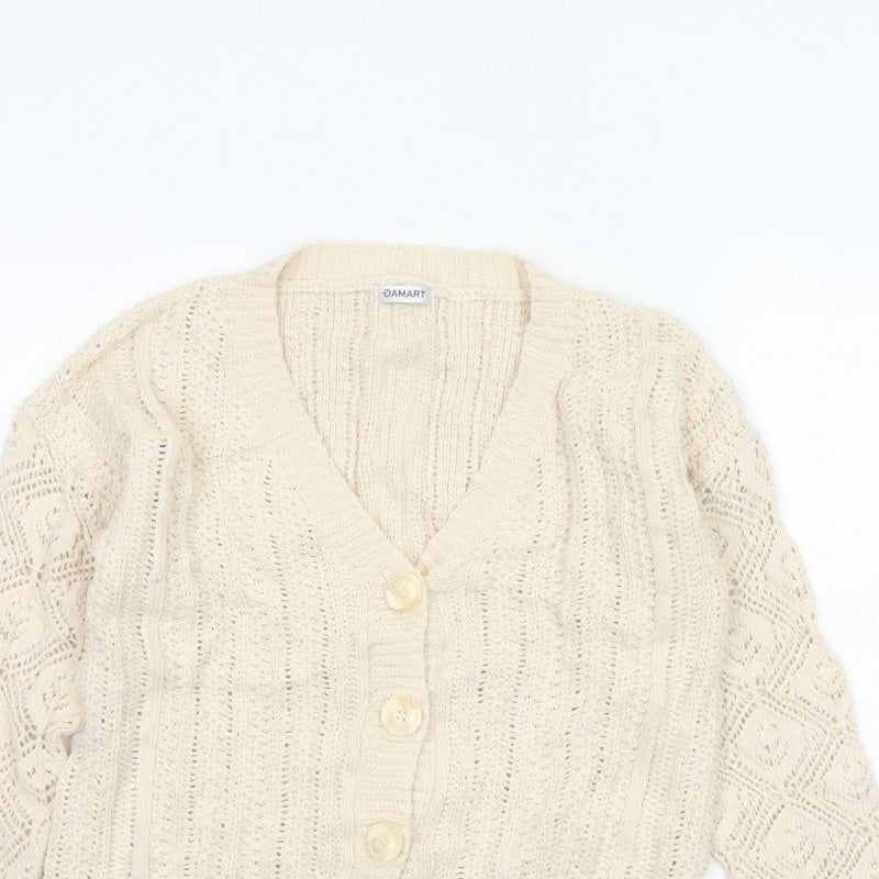 Damart Women Ivory UK 16 Cable Knit V-Neck Cotton Cardigan
