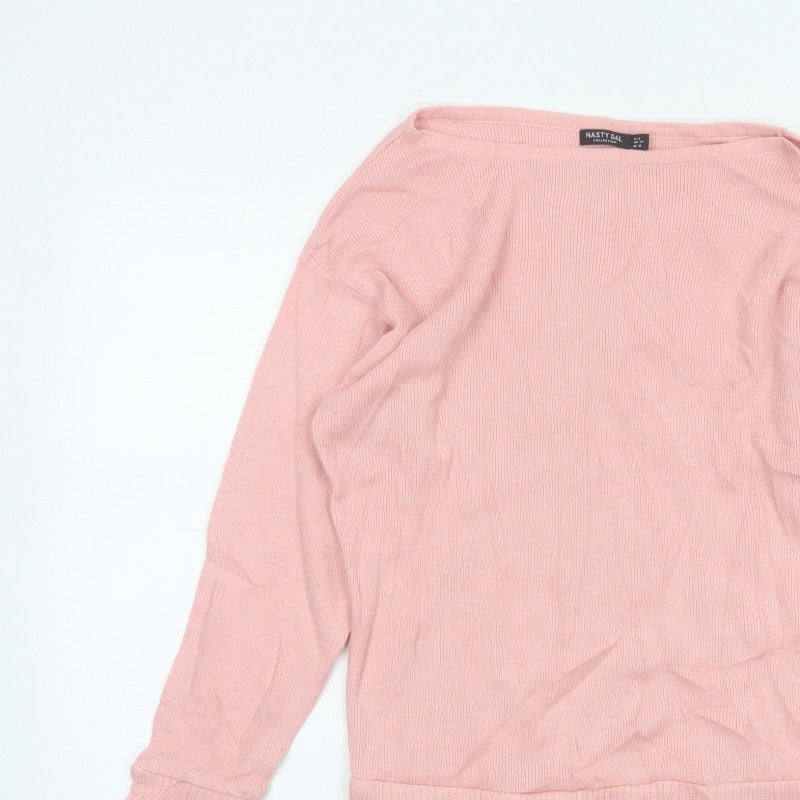 Nasty Gal Women Pink UK 10 Boat Neck Fine Knit Pullover Jumper
