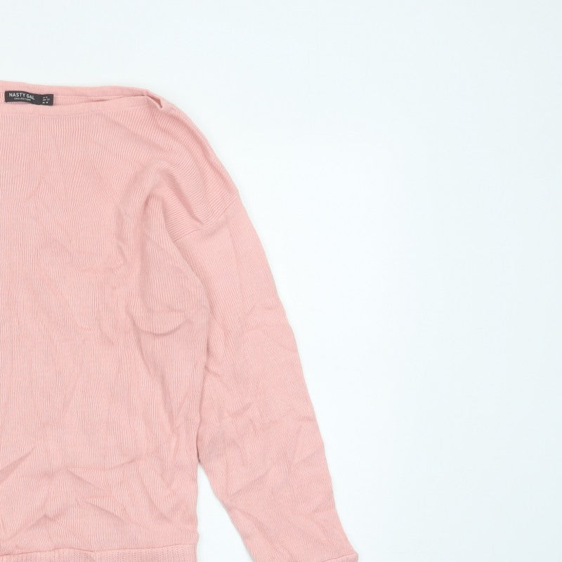 Nasty Gal Women Pink UK 10 Boat Neck Fine Knit Pullover Jumper