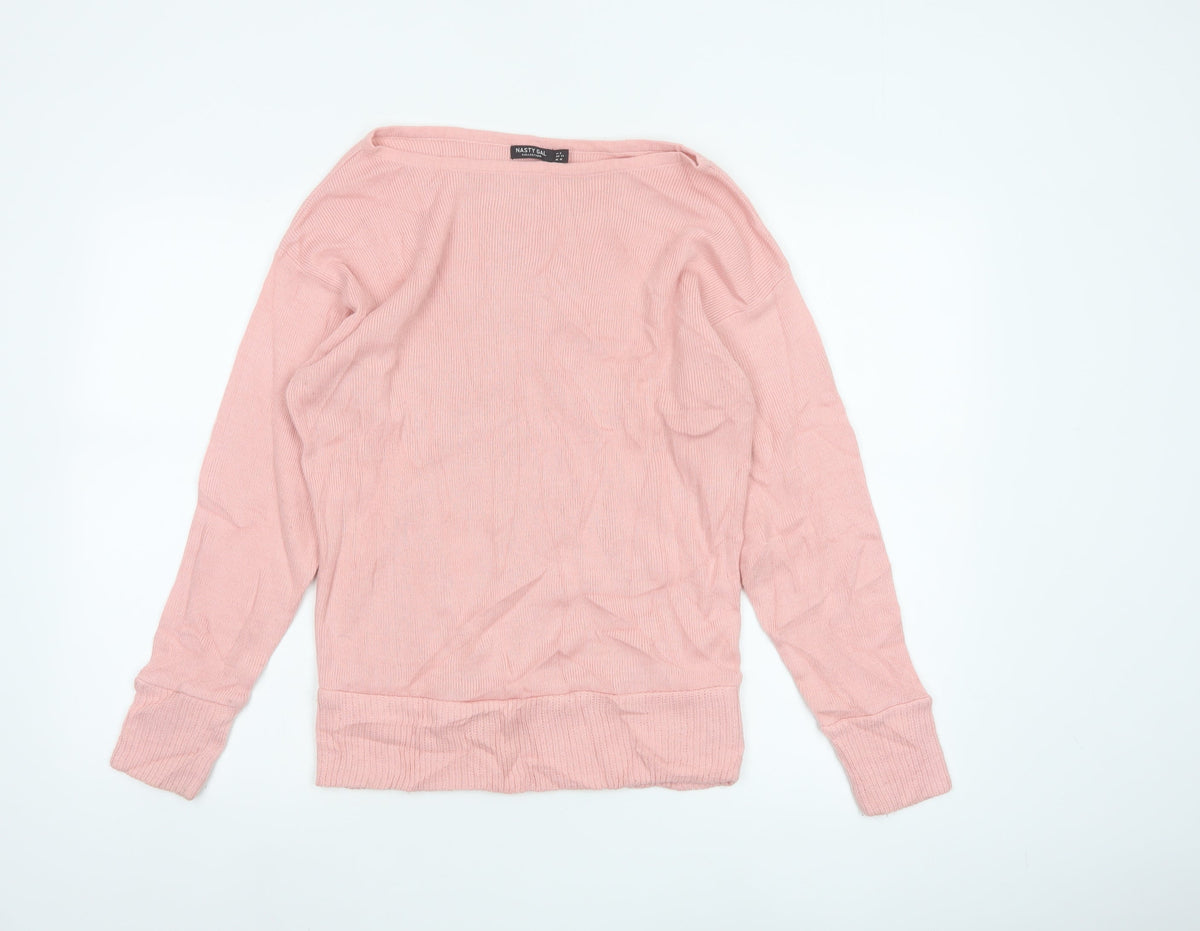 Nasty Gal Women Pink UK 10 Boat Neck Fine Knit Pullover Jumper