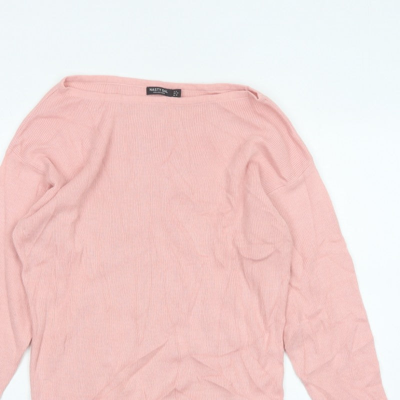 Nasty Gal Women Pink UK 10 Boat Neck Fine Knit Pullover Jumper
