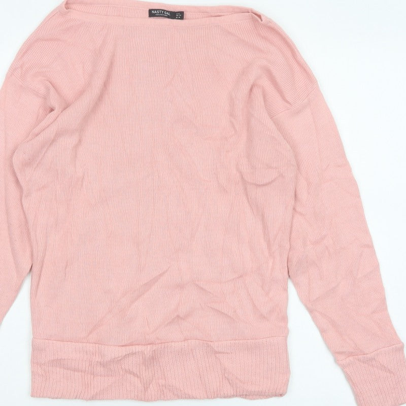 Nasty Gal Women Pink UK 10 Boat Neck Fine Knit Pullover Jumper